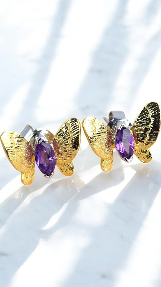 SARAH – NATURAL AMETHYST GEMSTONE BUTTERFLY EARRING IN 925 STERLING SILVER
