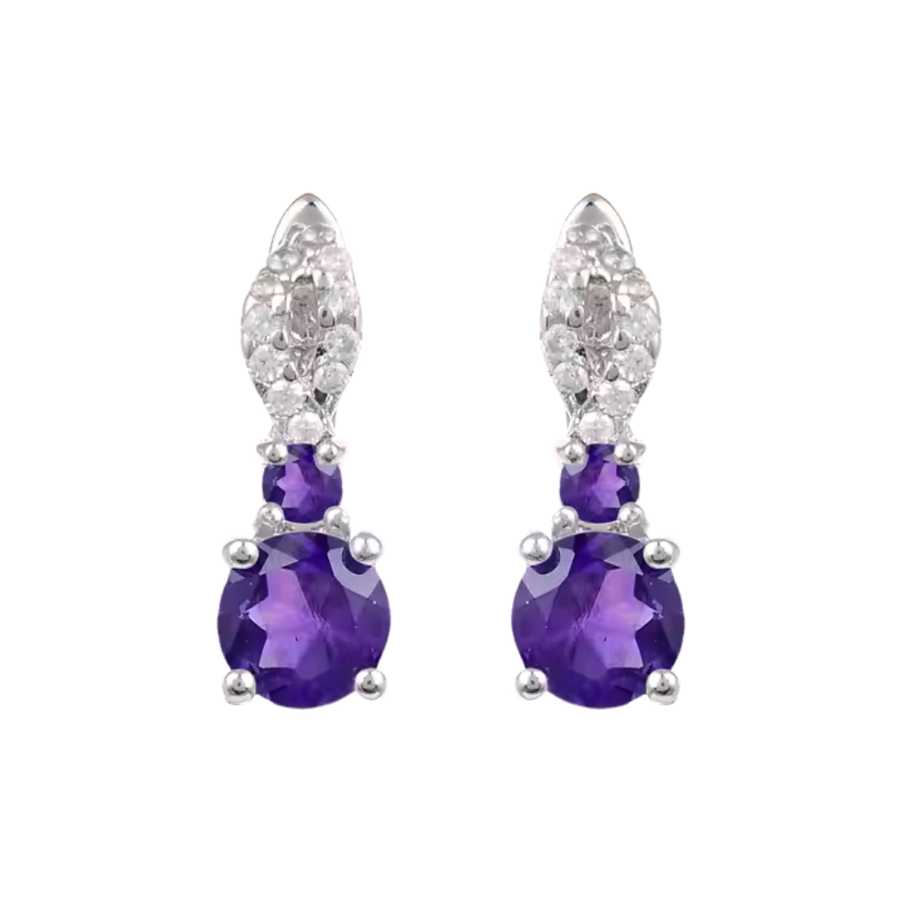 Goal - Natural Amethyst Earrings 925 Sterling Silver Plated in Rhodium