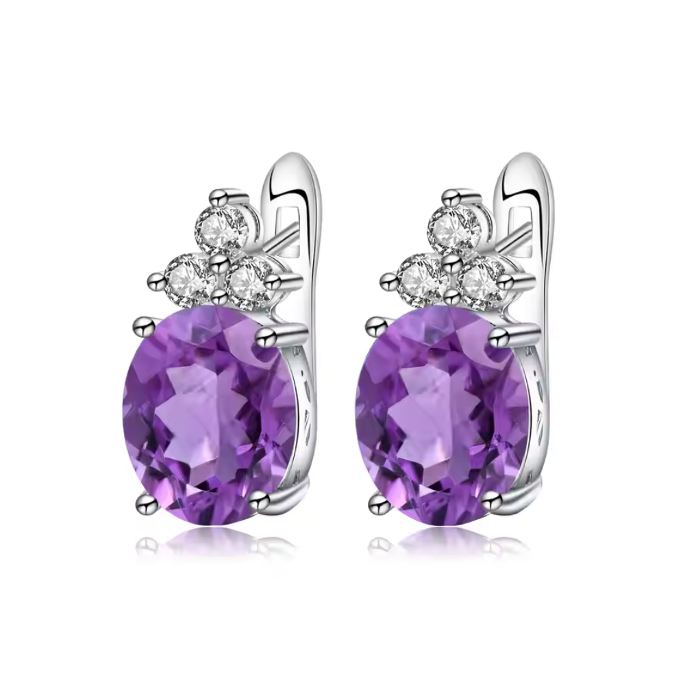 Empress - Natural Amethyst Earrings 925 Sterling Silver Plated in Rhodium