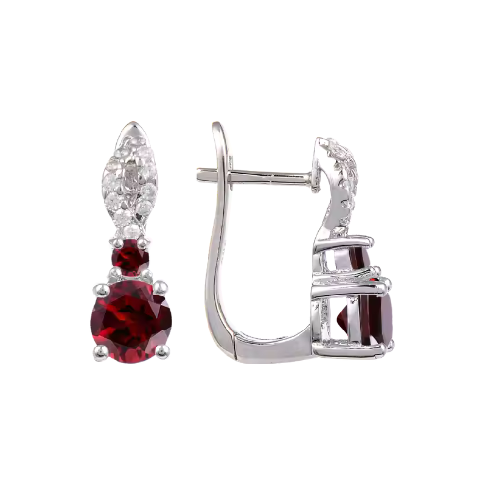 Goal - Natural Garnet Earrings 925 Sterling Silver Plated in Rhodium