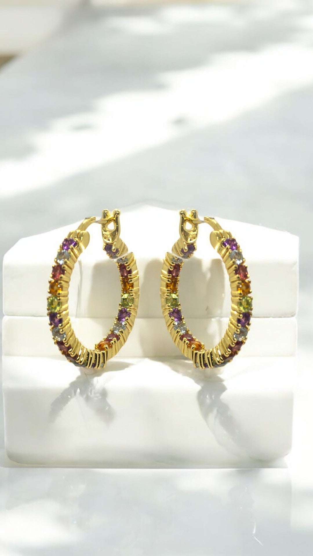 BRAVE - AMETHYST, SKY BLUE TOPAZ, GARNET, CITRINE, PERIDOT GEMSTONE HOOP EARRING IN 925 STERLING SILVER