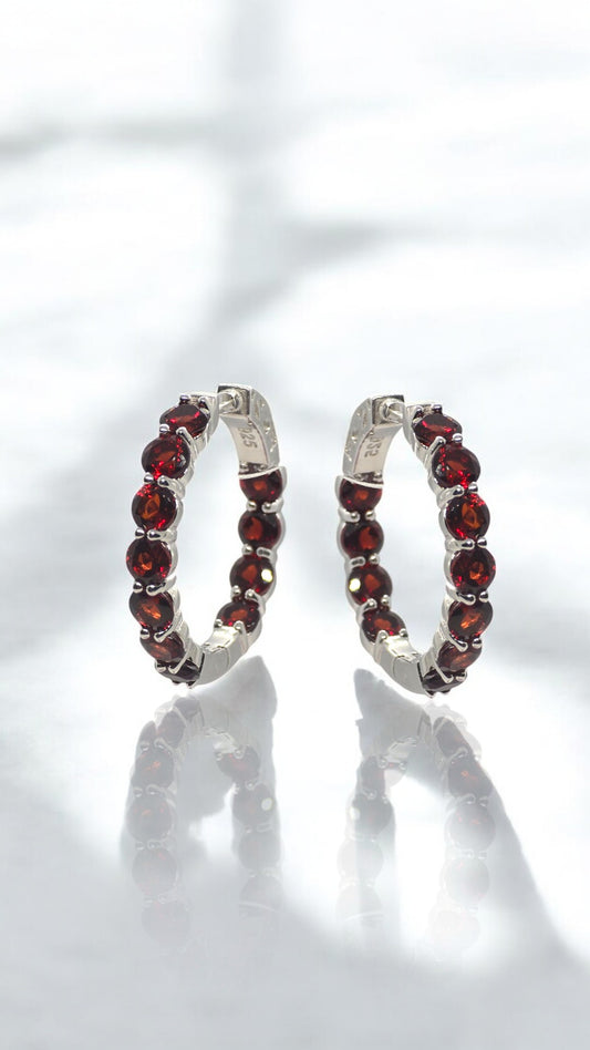 TENACITY – NATURAL GARNET GEMSTONE HOOP EARRING IN 925 STERLING SILVER