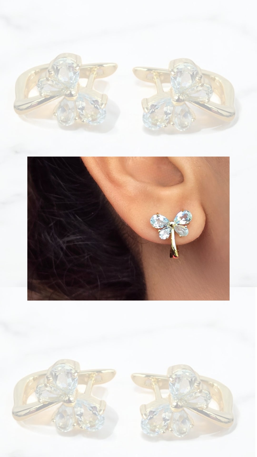 TARA – SKY BLUE TOPAZ GEMSTONE CLUSTER BUTTERFLY EARRINGS IN 925 STERLING SILVER