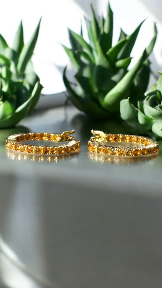 SPIRIT – CITRINE GEMSTONE HOOP EARRINGS IN 925 STERLING SILVER