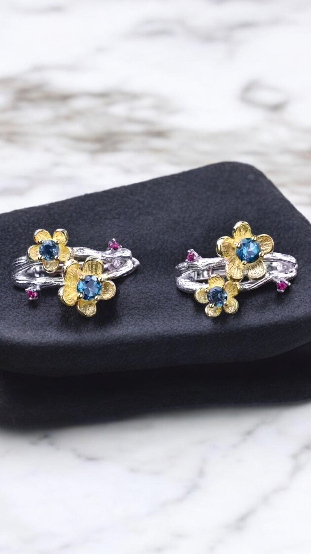 PARISIAN– NATURAL LONDON BLUE TOPAZ CLUSTER EARRINGS IN 925 STERLING SILVER