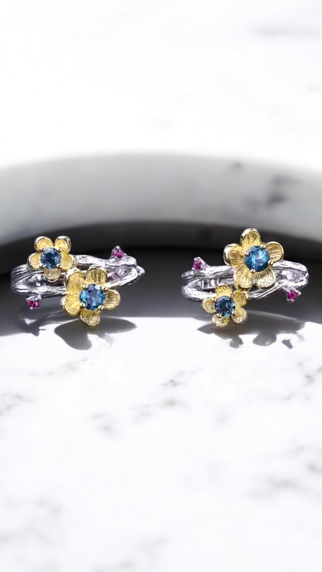 PARISIAN– NATURAL LONDON BLUE TOPAZ CLUSTER EARRINGS IN 925 STERLING SILVER
