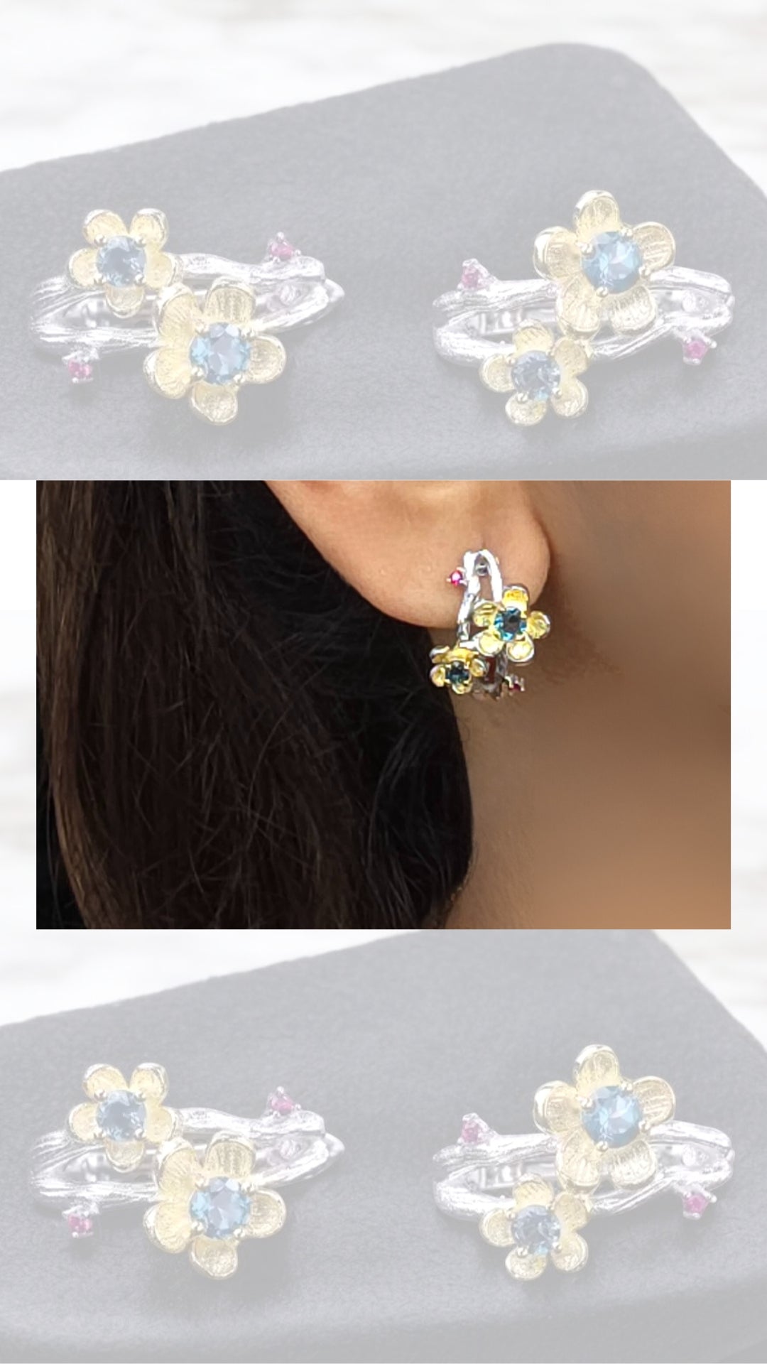 PARISIAN– NATURAL LONDON BLUE TOPAZ CLUSTER EARRINGS IN 925 STERLING SILVER