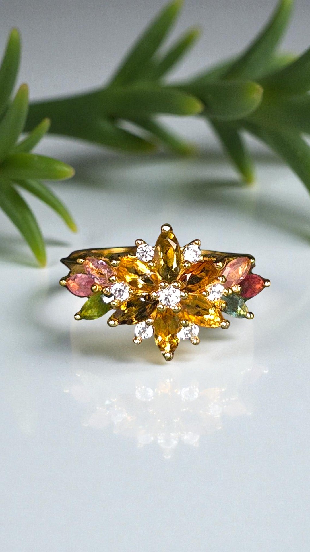 ENCHANT - NATURAL MULTI-COLOR TOURMALINE GEMSTONE RING PLATED IN YELLOW GOLD