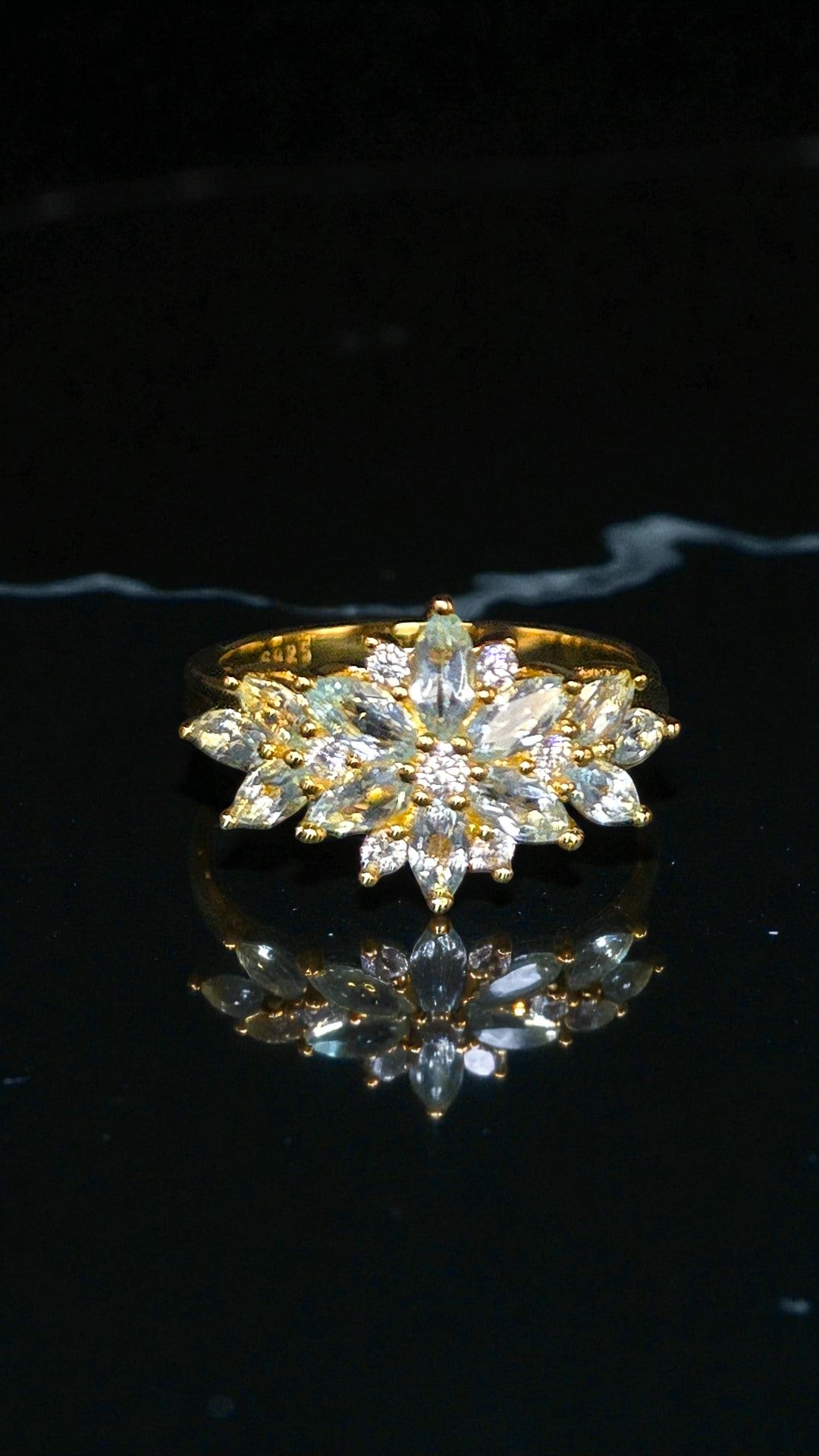 ENCHANT - NATURAL BLUE TOPAZ GEMSTONE RING PLATED IN YELLOW GOLD