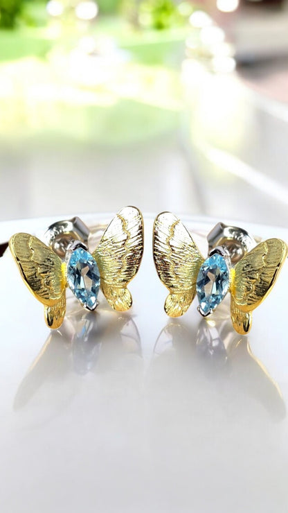 SARAH - NATURAL BLUE TOPAZ GEMSTONE BUTTERFLY EARRING IN 925 STERLING SILVER