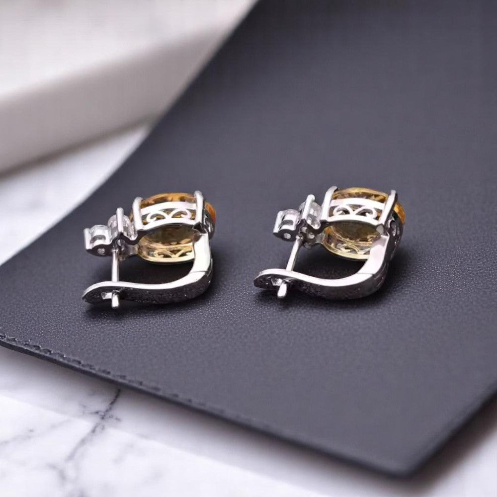 Empress - Natural  Citrine Earrings  925 Sterling Silver  Plated in Rhodium