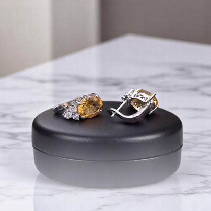 Empress - Natural  Citrine Earrings  925 Sterling Silver  Plated in Rhodium