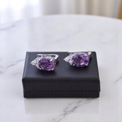 Empress - Natural  Amethyst Earrings  925 Sterling Silver  Plated in Rhodium