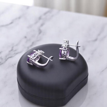 Empress - Natural  Amethyst Earrings  925 Sterling Silver  Plated in Rhodium