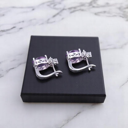 Empress - Natural  Amethyst Earrings  925 Sterling Silver  Plated in Rhodium