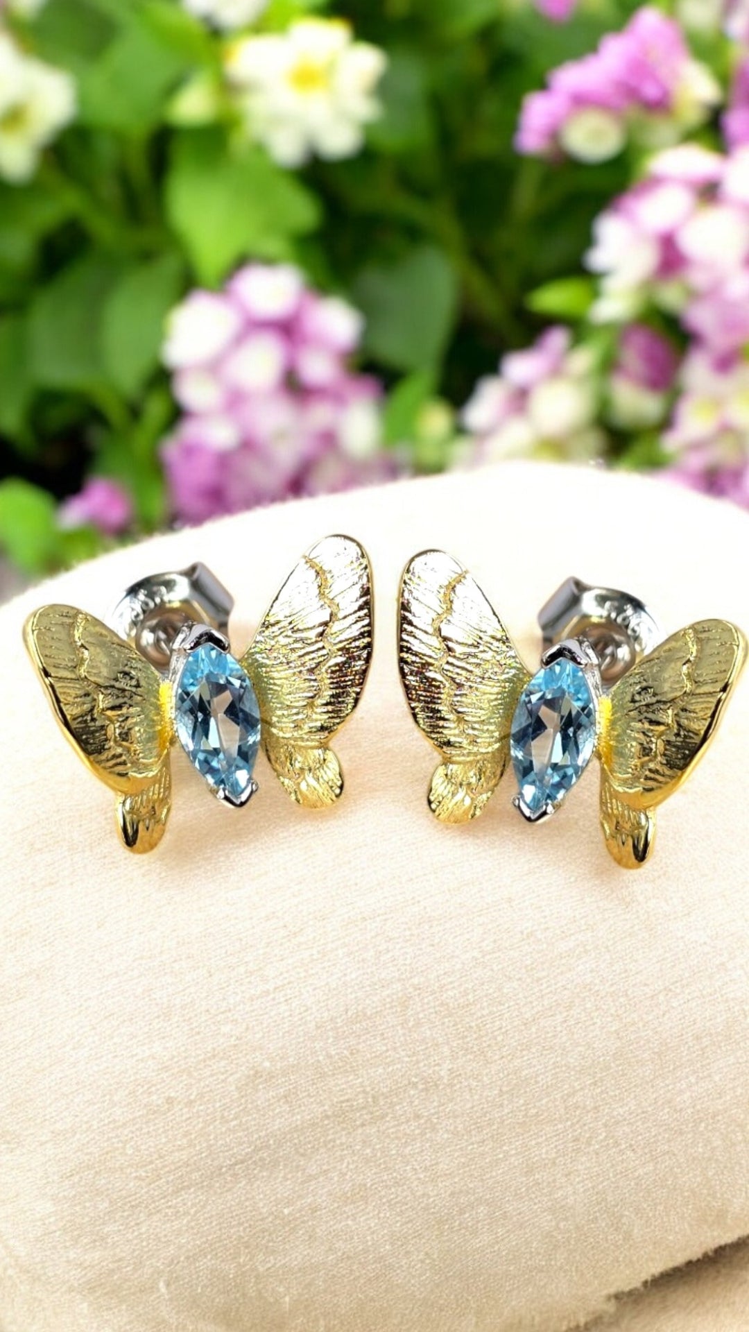SARAH - NATURAL BLUE TOPAZ GEMSTONE BUTTERFLY EARRING IN 925 STERLING SILVER