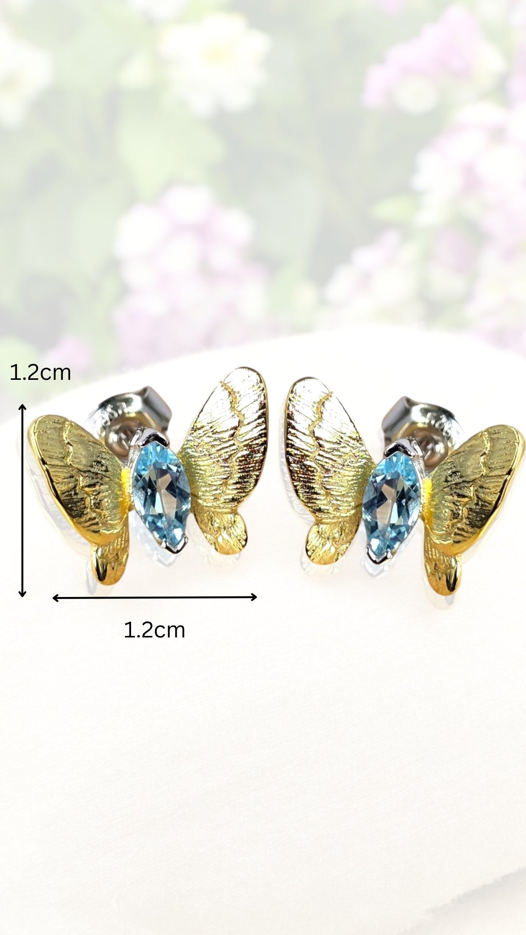 SARAH - NATURAL BLUE TOPAZ GEMSTONE BUTTERFLY EARRING IN 925 STERLING SILVER