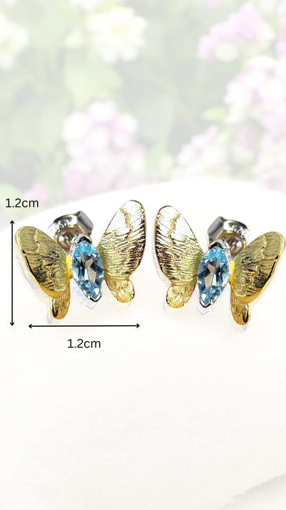 SARAH - NATURAL BLUE TOPAZ GEMSTONE BUTTERFLY EARRING IN 925 STERLING SILVER