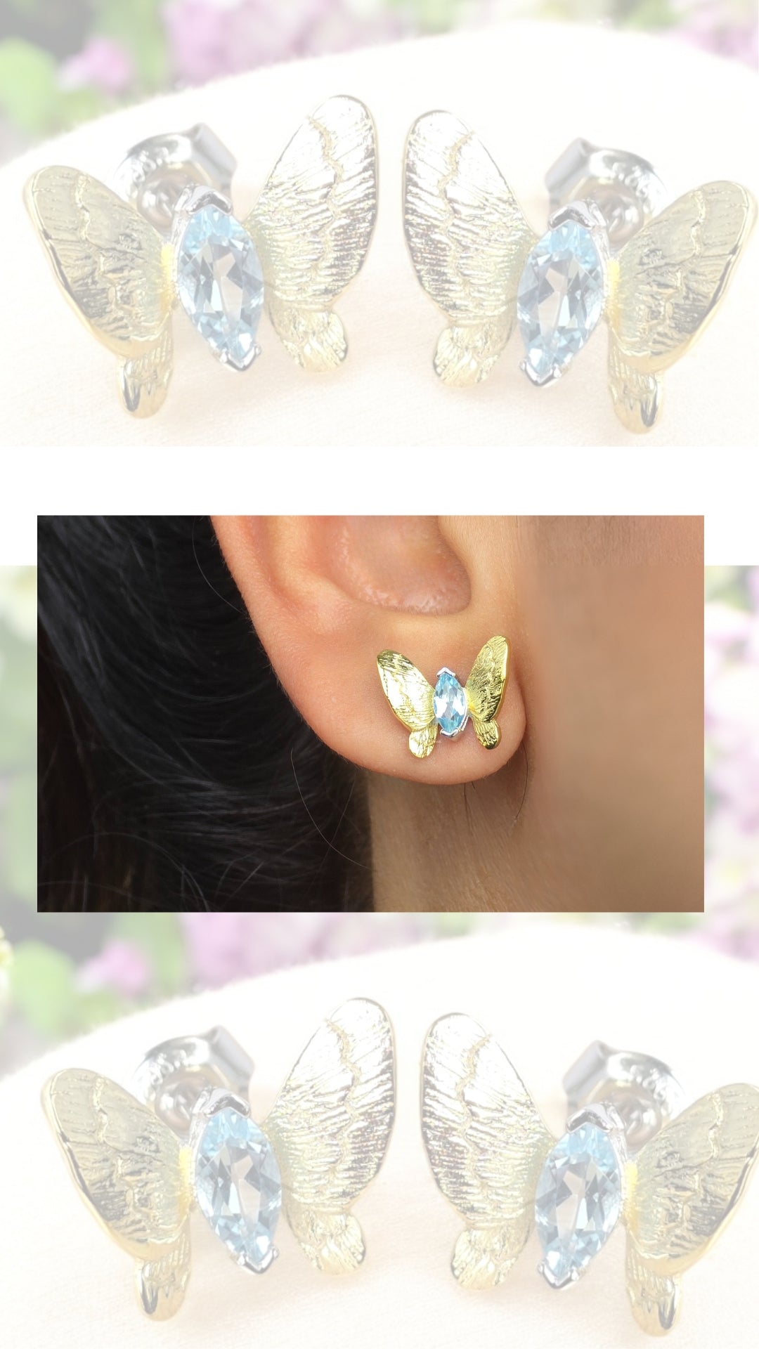 SARAH - NATURAL BLUE TOPAZ GEMSTONE BUTTERFLY EARRING IN 925 STERLING SILVER