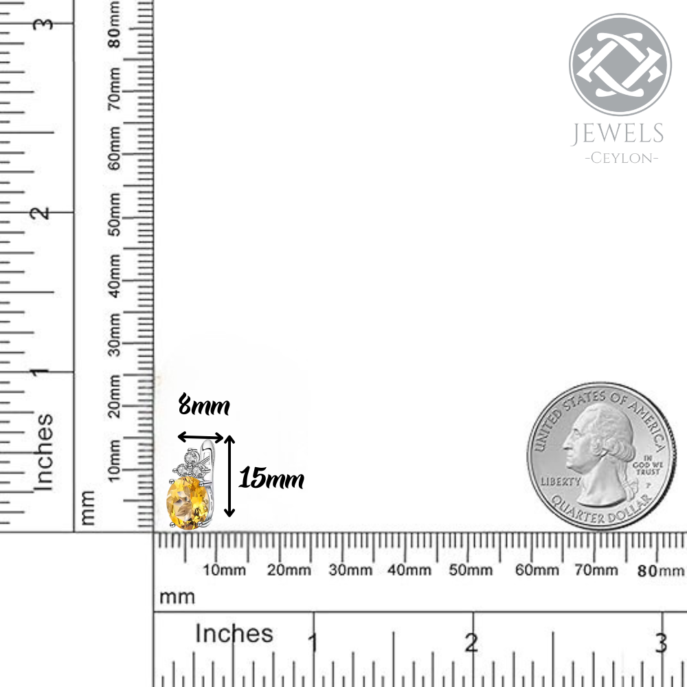 Empress - Natural  Citrine Earrings  925 Sterling Silver  Plated in Rhodium