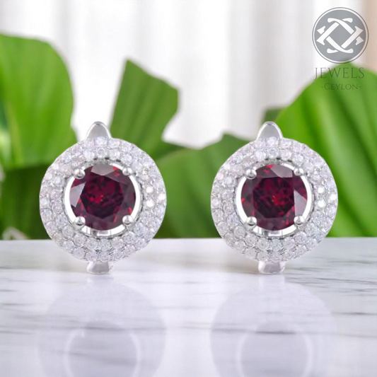 Believe - Natural Garnet Earrings  925 Sterling Silver Plated in Rhodium