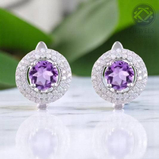Believe - Natural  Amethyst Earrings  925 Sterling Silver Plated in Rhodium
