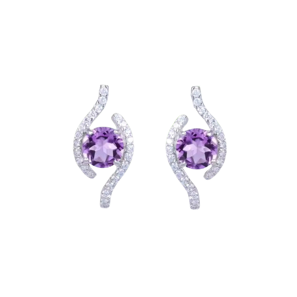 Higher - Natural Amethyst Earrings  925 Sterling Silver Plated in Rhodium