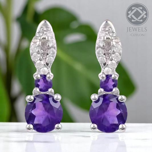 Goal - Natural  Amethyst Earrings  925 Sterling Silver Plated in Rhodium