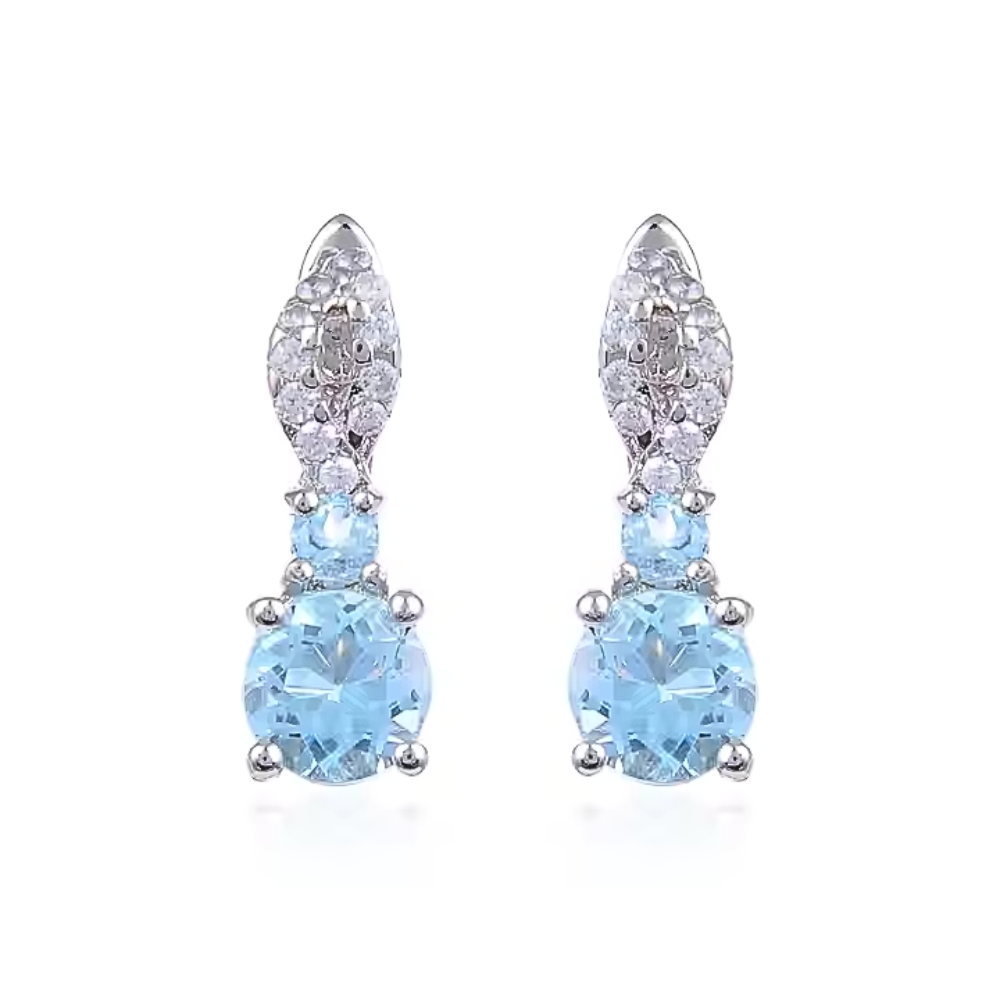 Goal - Natural Blue Topaz Earrings  925 Sterling Silver Plated in Rhodium