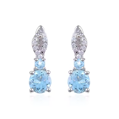 Goal - Natural Blue Topaz Earrings  925 Sterling Silver Plated in Rhodium