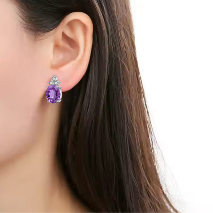 Empress - Natural  Amethyst Earrings  925 Sterling Silver  Plated in Rhodium