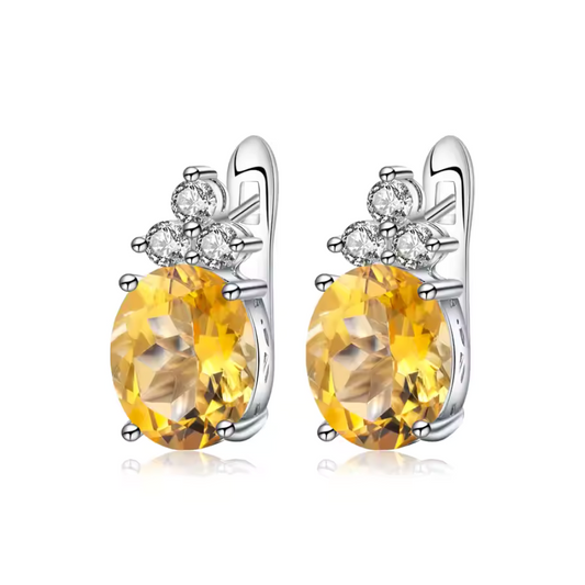 Empress - Natural  Citrine Earrings  925 Sterling Silver  Plated in Rhodium