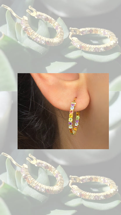 BRAVE - AMETHYST, SKY BLUE TOPAZ, GARNET, CITRINE, PERIDOT GEMSTONE HOOP EARRING IN 925 STERLING SILVER