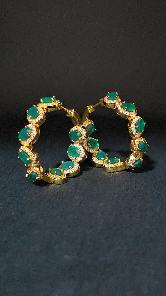 ELITE - NATURAL AGATE GEMSTONES HOOP EARRING PLATED IN YELLOW GOLD