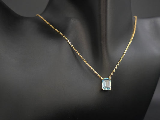 KORA - NATURAL LARGE BLUE TOPAZ GEMSTONE NECKLACE IN 925 STERLING SILVER