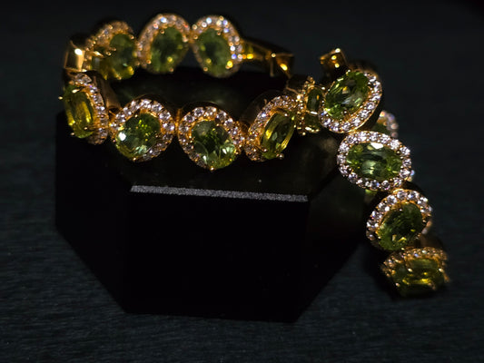 ELITE - NATURAL PERIDOT GEMSTONES HOOP EARRING PLATED IN YELLOW GOLD