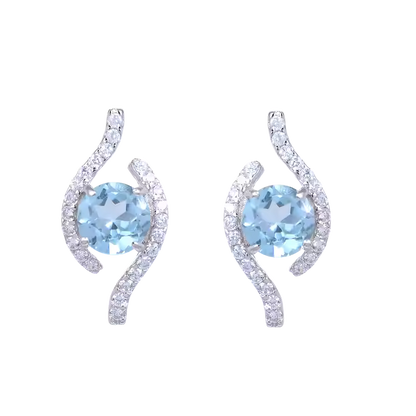 Higher - Natural Blue Topaz Earrings  925 Sterling Silver Plated in Rhodium