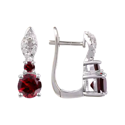 Goal - Natural Garnet Earrings  925 Sterling Silver Plated in Rhodium