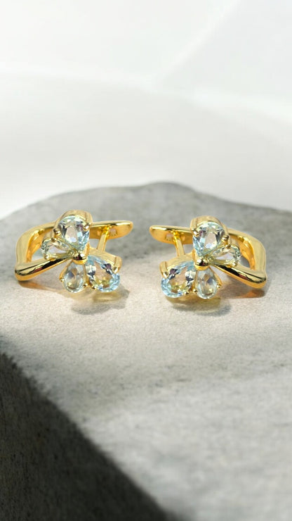 TARA – SKY BLUE TOPAZ GEMSTONE CLUSTER BUTTERFLY EARRINGS IN 925 STERLING SILVER