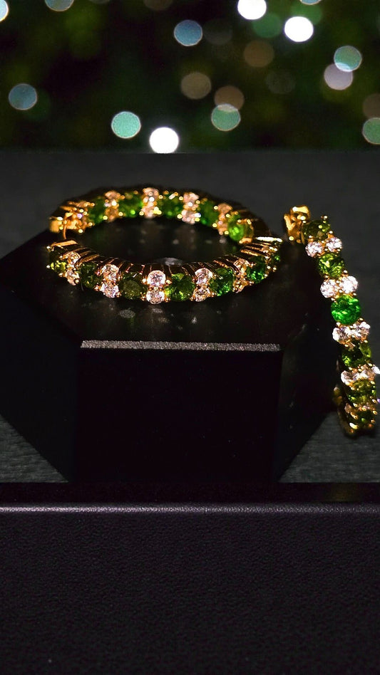 STARSHINE - NATURAL CHROME DIOPSIDE GEMSTONES WITH CZ HOOP EARRING PLATED IN YELLOW GOLD