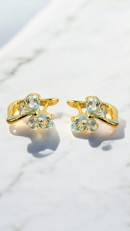 TARA – SKY BLUE TOPAZ GEMSTONE CLUSTER BUTTERFLY EARRINGS IN 925 STERLING SILVER
