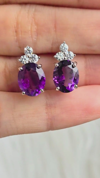 Empress - Natural  Amethyst Earrings  925 Sterling Silver  Plated in Rhodium