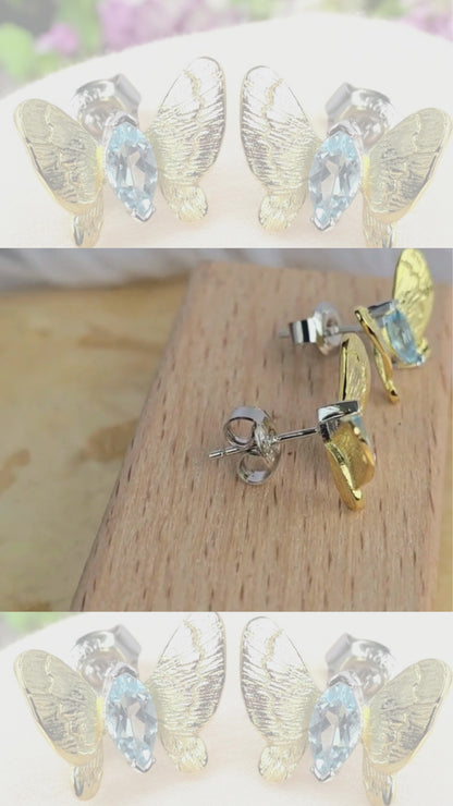 SARAH - NATURAL BLUE TOPAZ GEMSTONE BUTTERFLY EARRING IN 925 STERLING SILVER