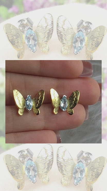 SARAH - NATURAL BLUE TOPAZ GEMSTONE BUTTERFLY EARRING IN 925 STERLING SILVER