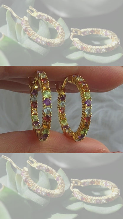 BRAVE - AMETHYST, SKY BLUE TOPAZ, GARNET, CITRINE, PERIDOT GEMSTONE HOOP EARRING IN 925 STERLING SILVER