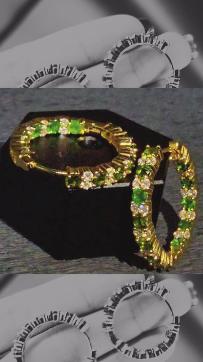 STARSHINE - NATURAL CHROME DIOPSIDE GEMSTONES WITH CZ HOOP EARRING PLATED IN YELLOW GOLD