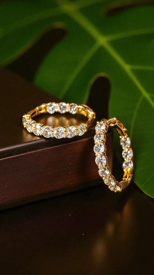 ETERNAL - NATURAL TOPAZ GEMSTONES HOOP EARRING PLATED IN YELLOW GOLD