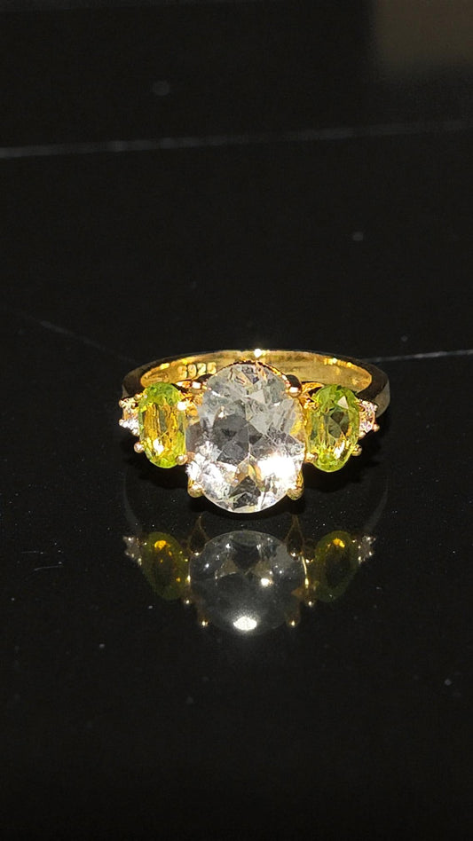 HARMONIA – GREEN AMETHYST AND PERIDOT GEMSTONE RING PLATED IN YELLOW GOLD