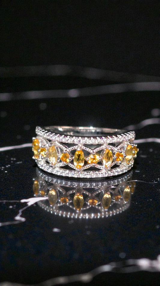 THALIA – CITRINE GEMSTONE RING PLATED IN RHODIUM WHITE GOLD