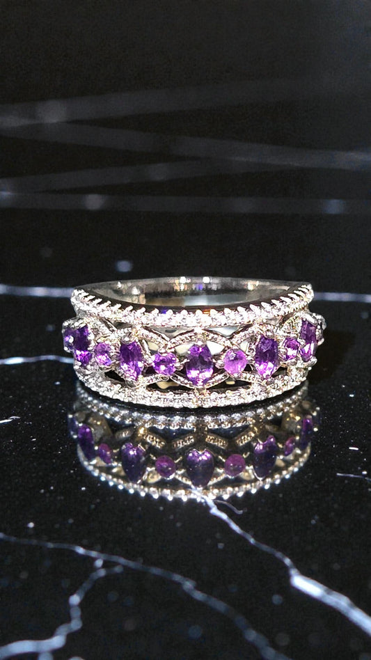 THALIA – AMETHYST GEMSTONE RING PLATED IN RHODIUM WHITE GOLD